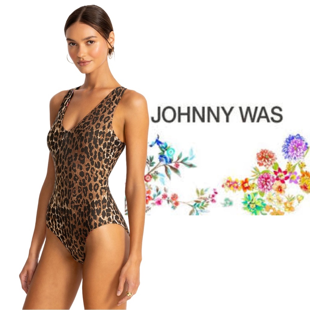 Johnny Was 2-in-1 reversible One Piece NWT Swimsuit leopard or tropical brights - Picture 14 of 16